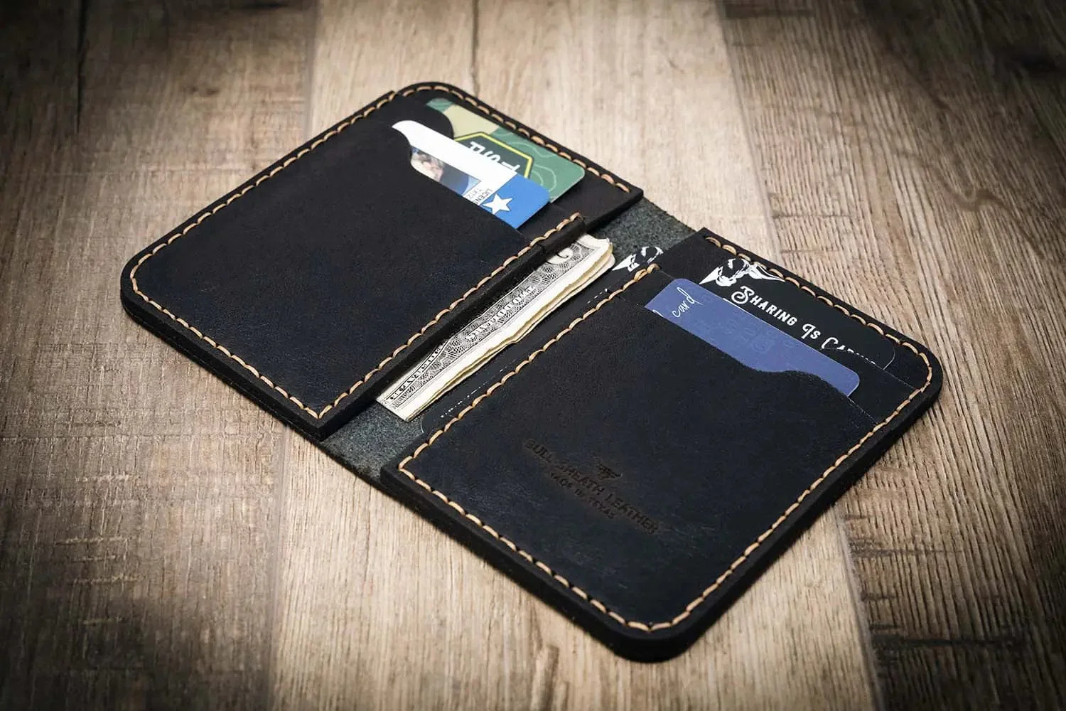 Bull Sheath Leather Men's Western Vertical Wallet Black - Image 2