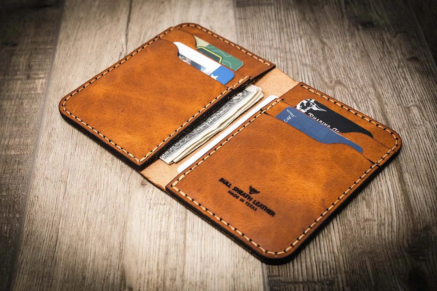 Bull Sheath Leather Men's Western Vertical Wallet Chestnut Brown - Image 2