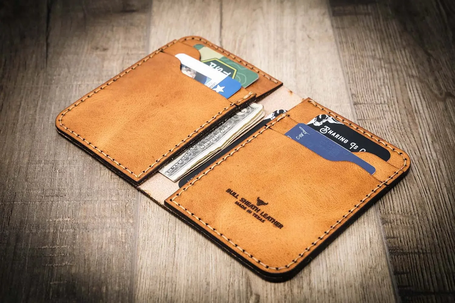 Bull Sheath Leather Men's Western Vertical Wallet Saddle Tan - Image 2