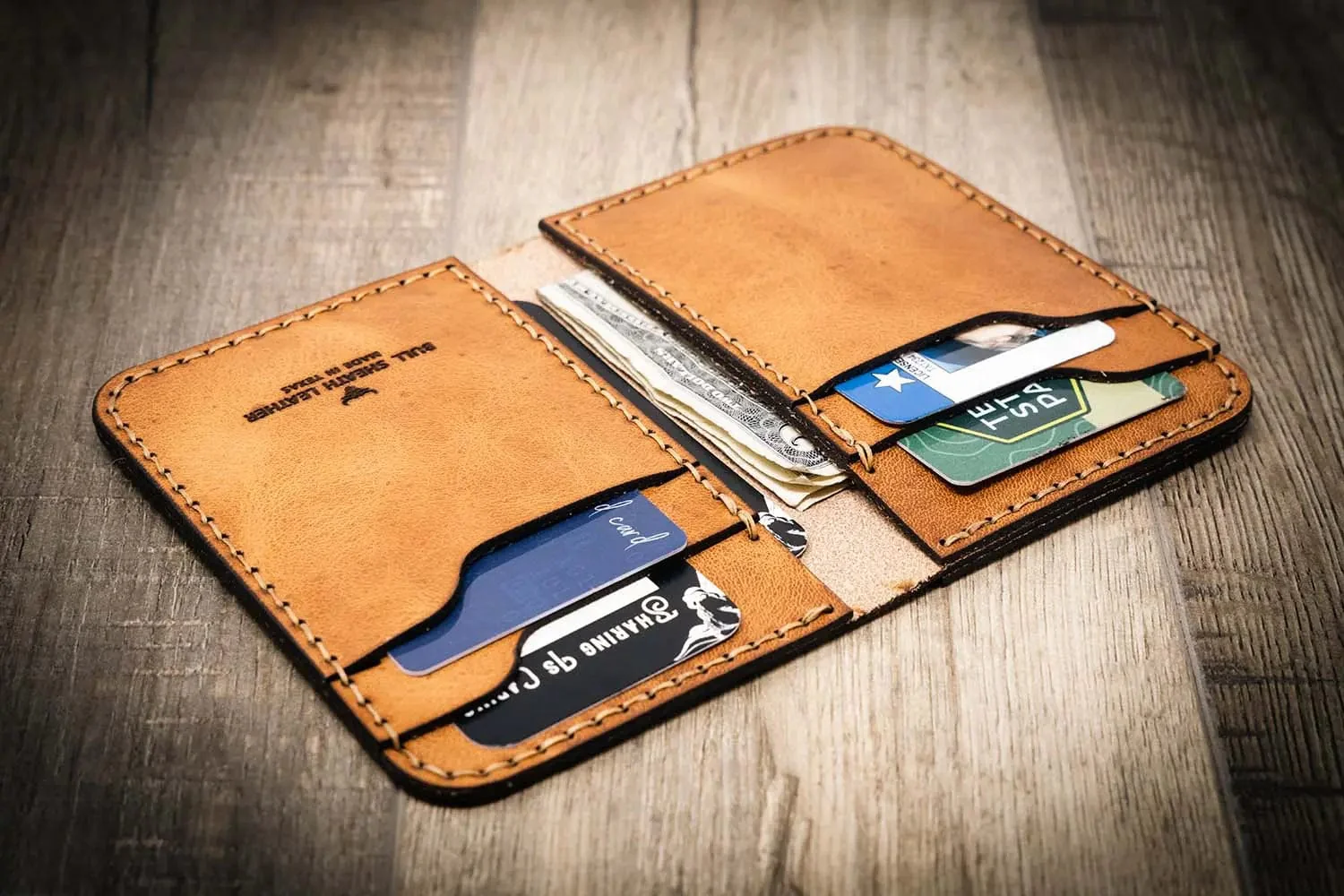Bull Sheath Leather Men's Western Vertical Wallet Saddle Tan - Image 5