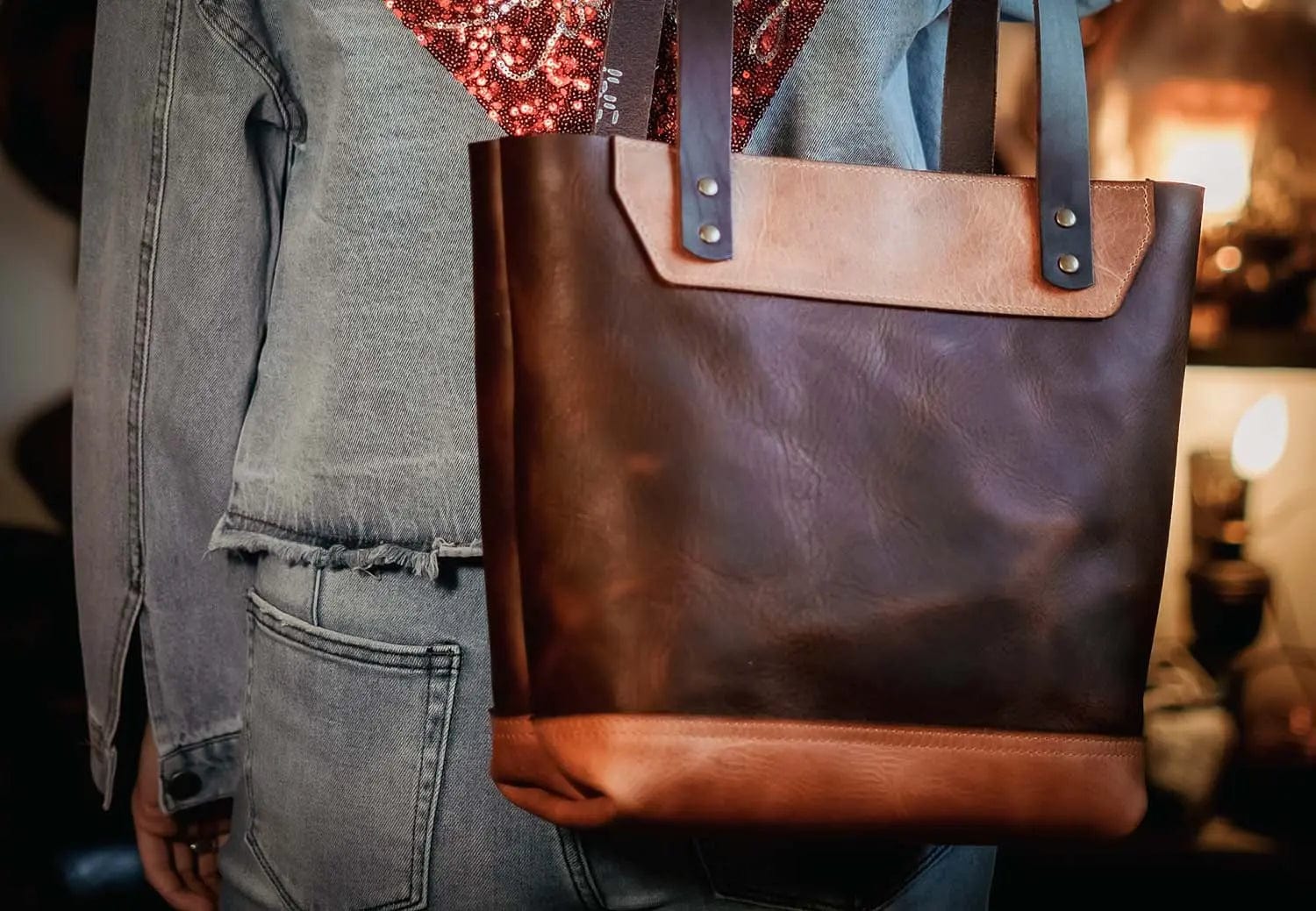 Bull Sheath Leather The Naomi Leather Tote Bag Walnut - Image 2