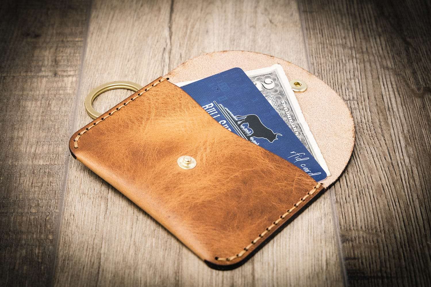 Bull Sheath Leather Women's The Richmond Leather Keychain Wallet in Saddle Tan