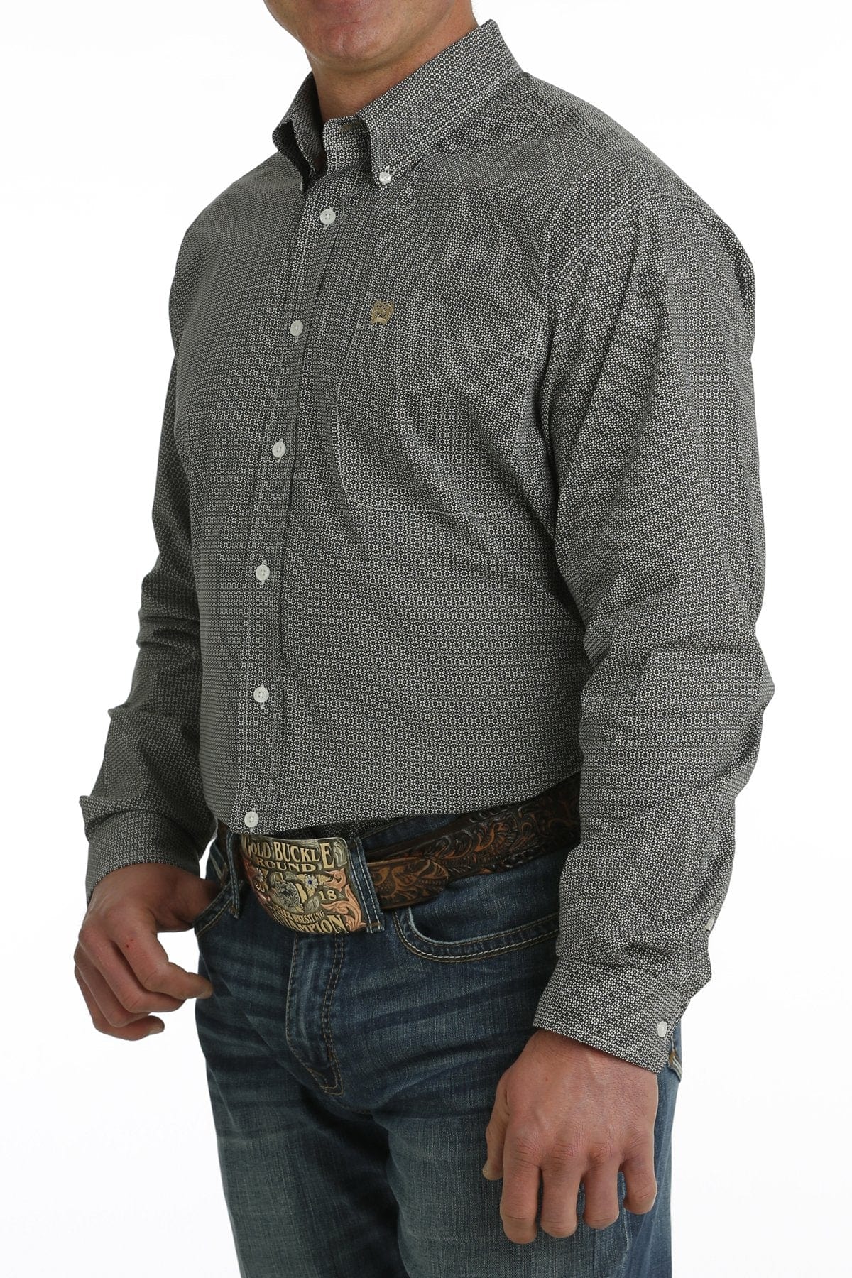 Cinch Men's Black Geometric Print Long Sleeve Button Down Western Stretch Shirt MTW1105720 - Image 2