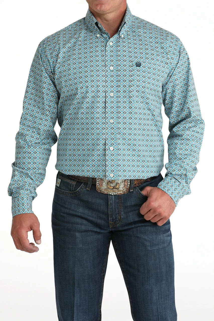 Cinch Men's Geometric Blue Button Down Western Shirt MTW1105955