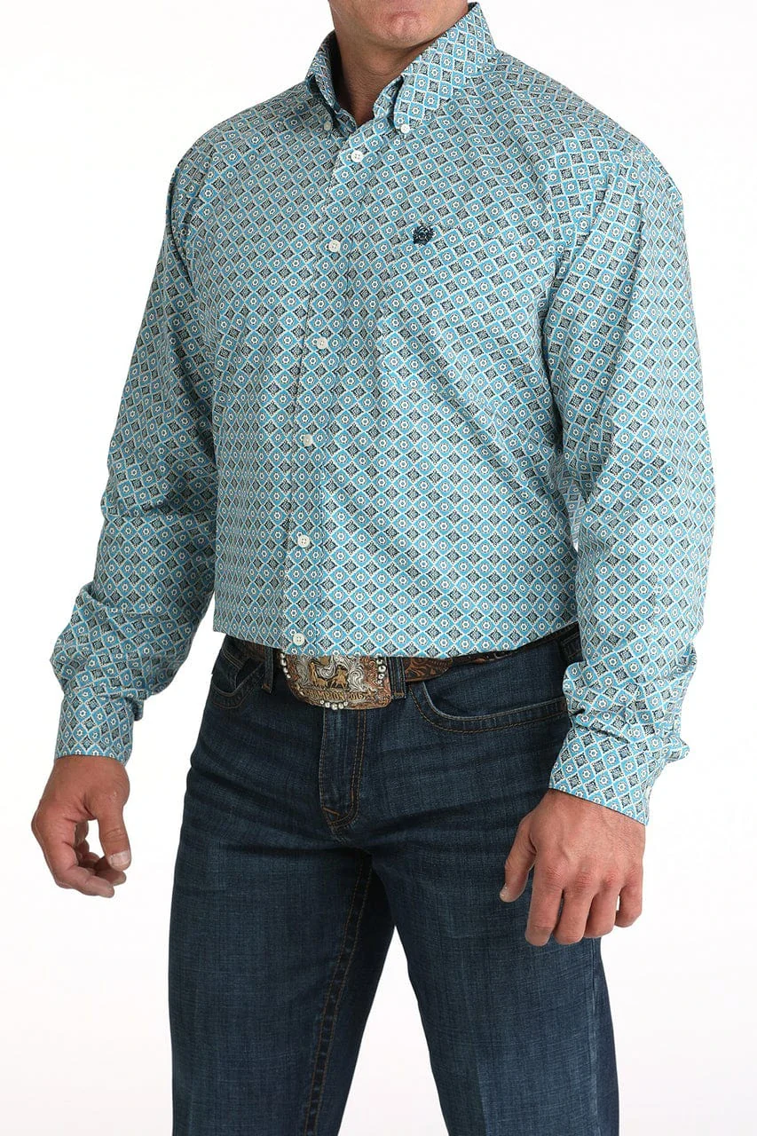 Cinch Men's Geometric Blue Button Down Western Shirt MTW1105955 - Image 3