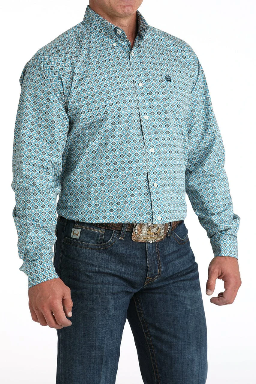 Cinch Men's Geometric Blue Button Down Western Shirt MTW1105955 - Image 4
