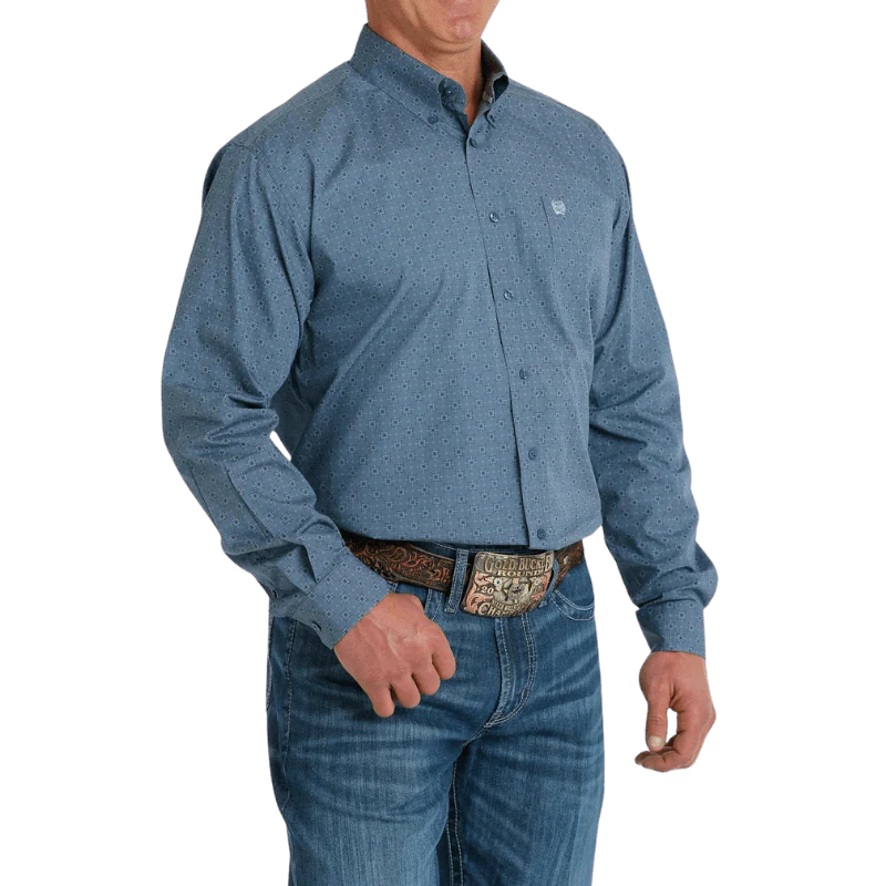 Cinch Men's Blue Geometric Print Long Sleeve Button Down Western Shirt MTW1105693 - Image 2