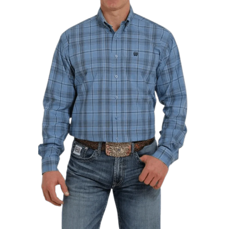 Cinch Men's Blue Plaid Button Down Western Long Sleeve Shirt MTW1105332
