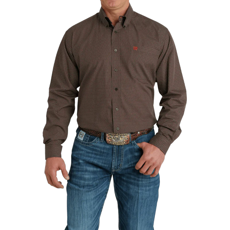 Cinch Men's Brown Geometric Print Long Sleeve Button Down Western Shirt MTW1105654