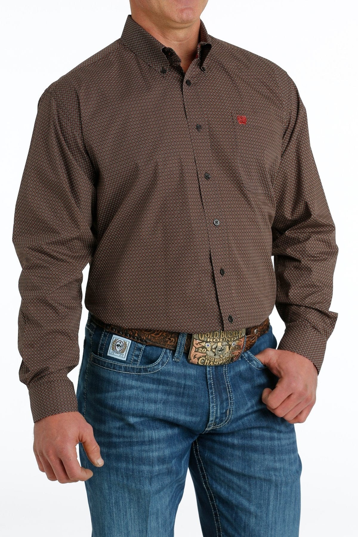 Cinch Men's Brown Geometric Print Long Sleeve Button Down Western Shirt MTW1105654 - Image 2