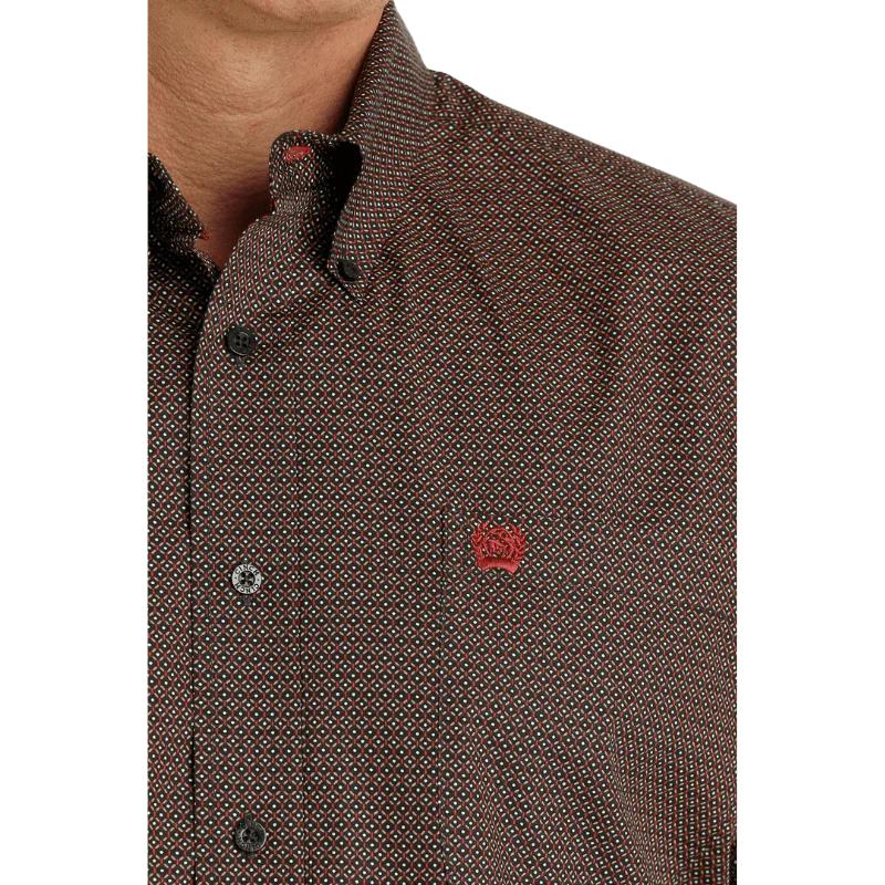 Cinch Men's Brown Geometric Print Long Sleeve Button Down Western Shirt MTW1105654 - Image 3