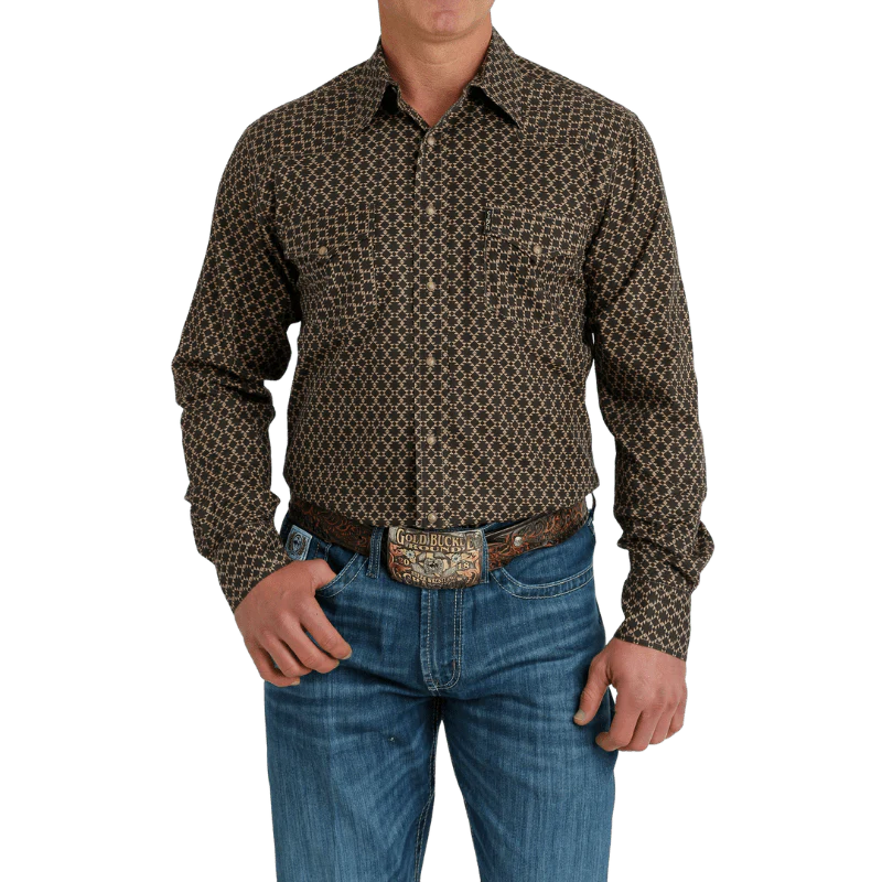 Cinch Men's Brown Geometric Print Long Sleeve Western Snap Shirt MTW1303071