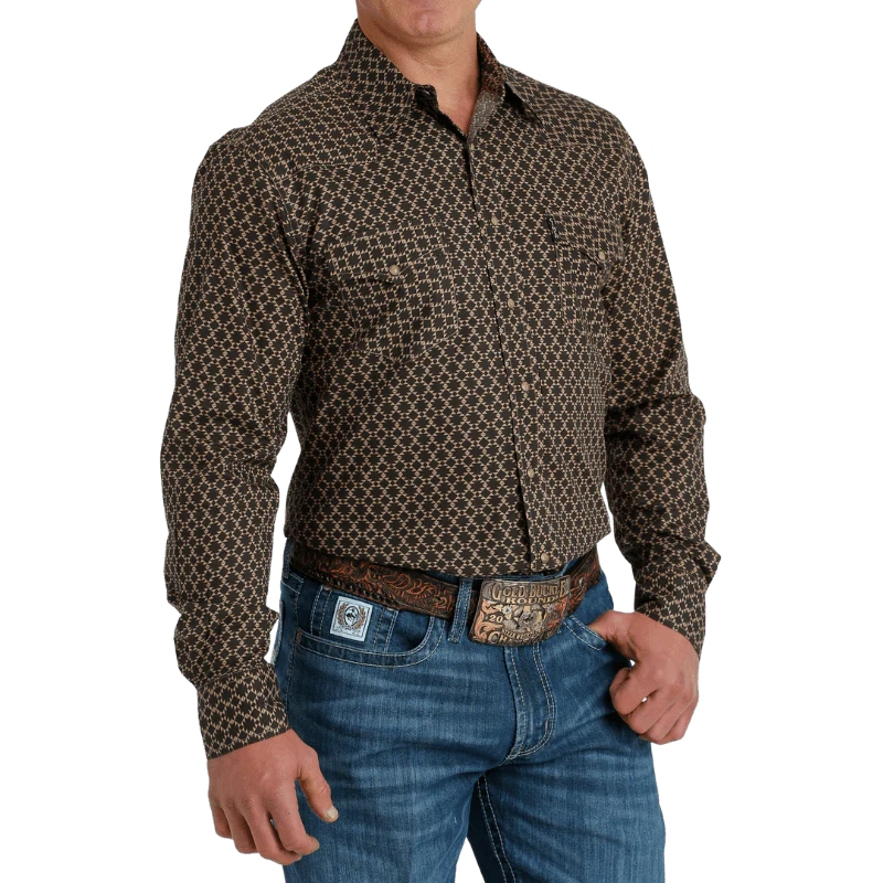 Cinch Men's Brown Geometric Print Long Sleeve Western Snap Shirt MTW1303071 - Image 2