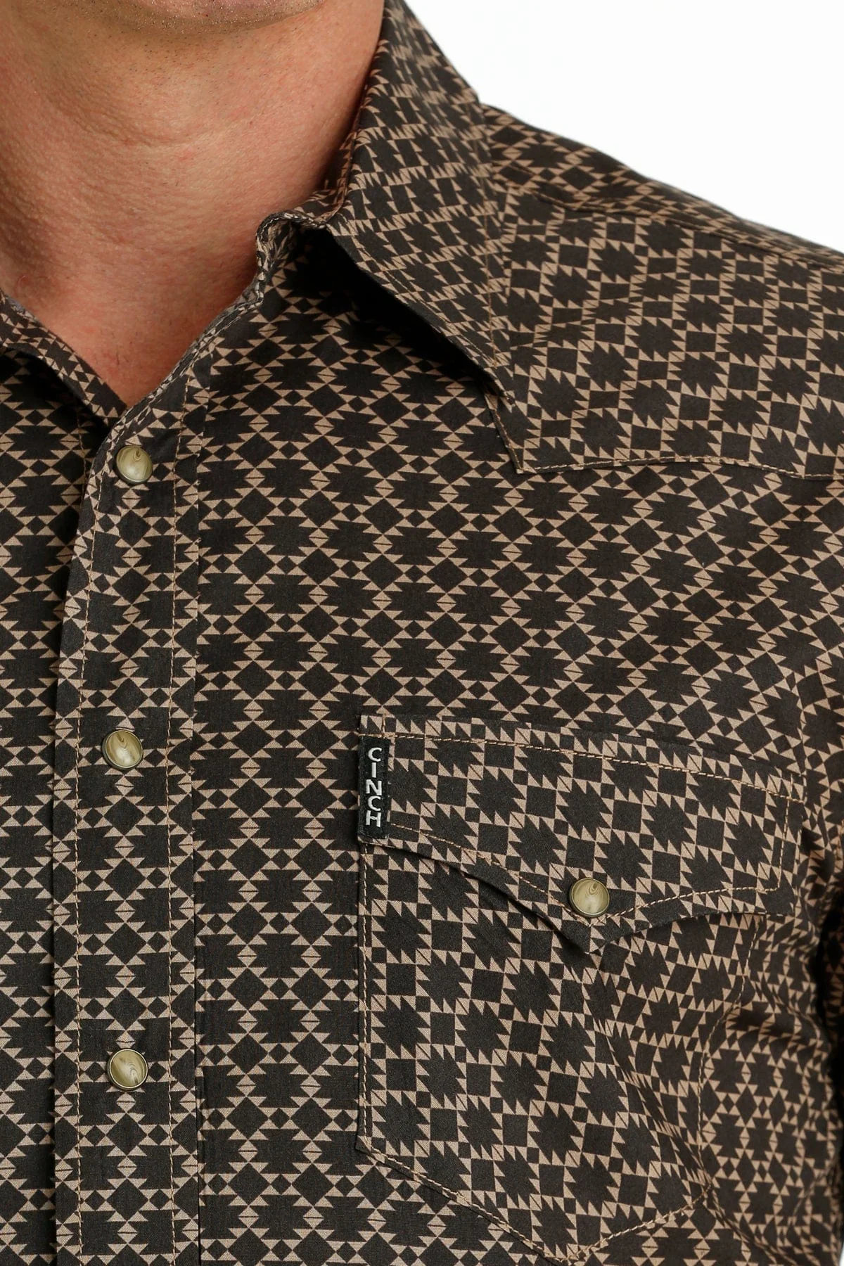 Cinch Men's Brown Geometric Print Long Sleeve Western Snap Shirt MTW1303071 - Image 3