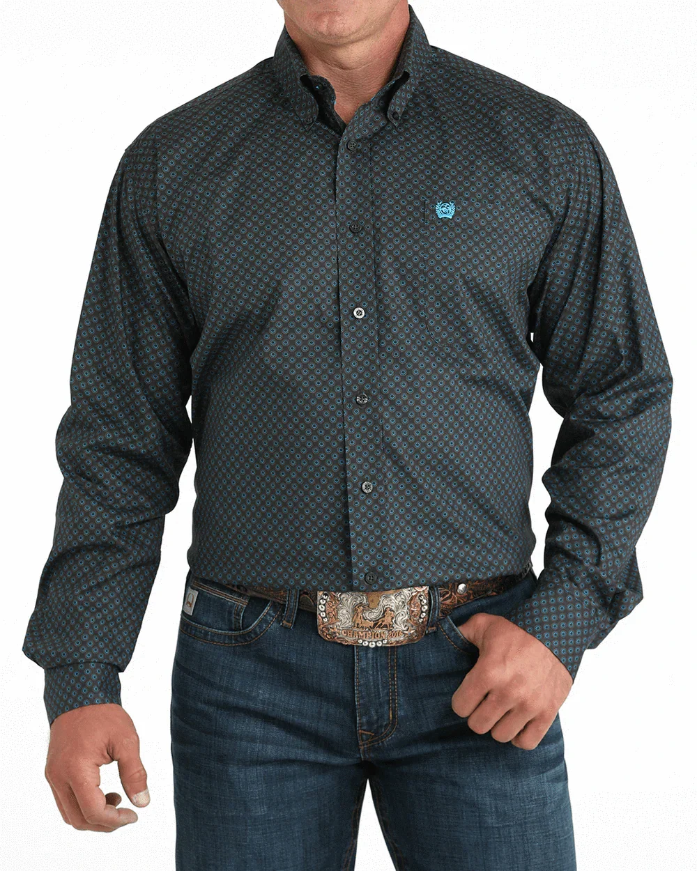 Cinch Men's Charcoal Geometric Button Down Western Shirt MTW1105957