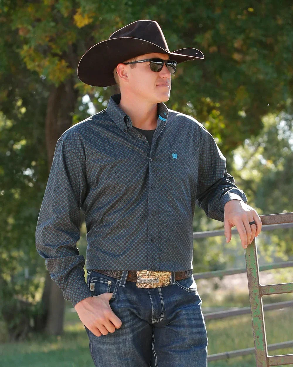 Cinch Men's Charcoal Geometric Button Down Western Shirt MTW1105957 - Image 4