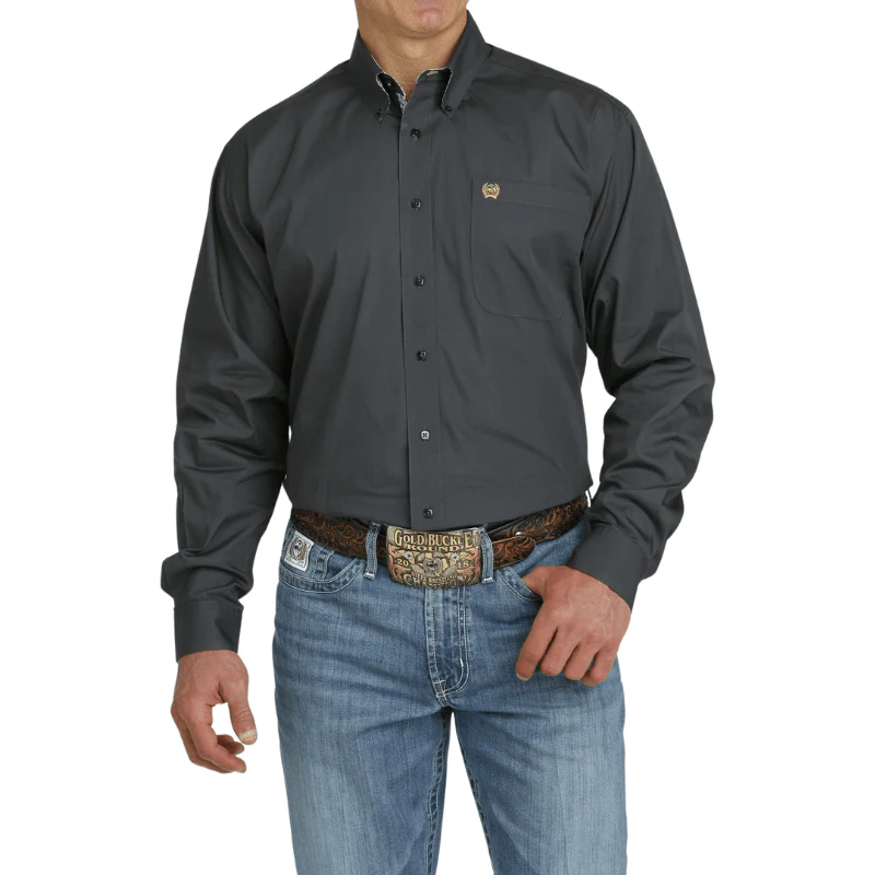Cinch Men's Charcoal Solid Long Sleeve Button Down Shirt MTW1105747