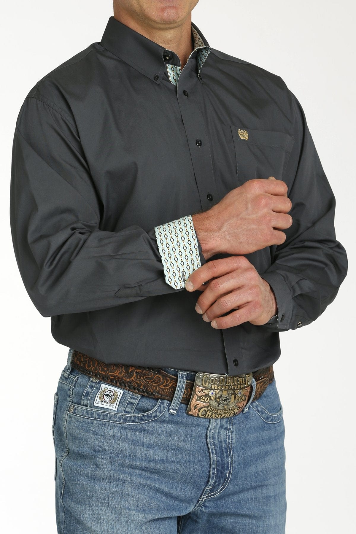 Cinch Men's Charcoal Solid Long Sleeve Button Down Shirt MTW1105747 - Image 2