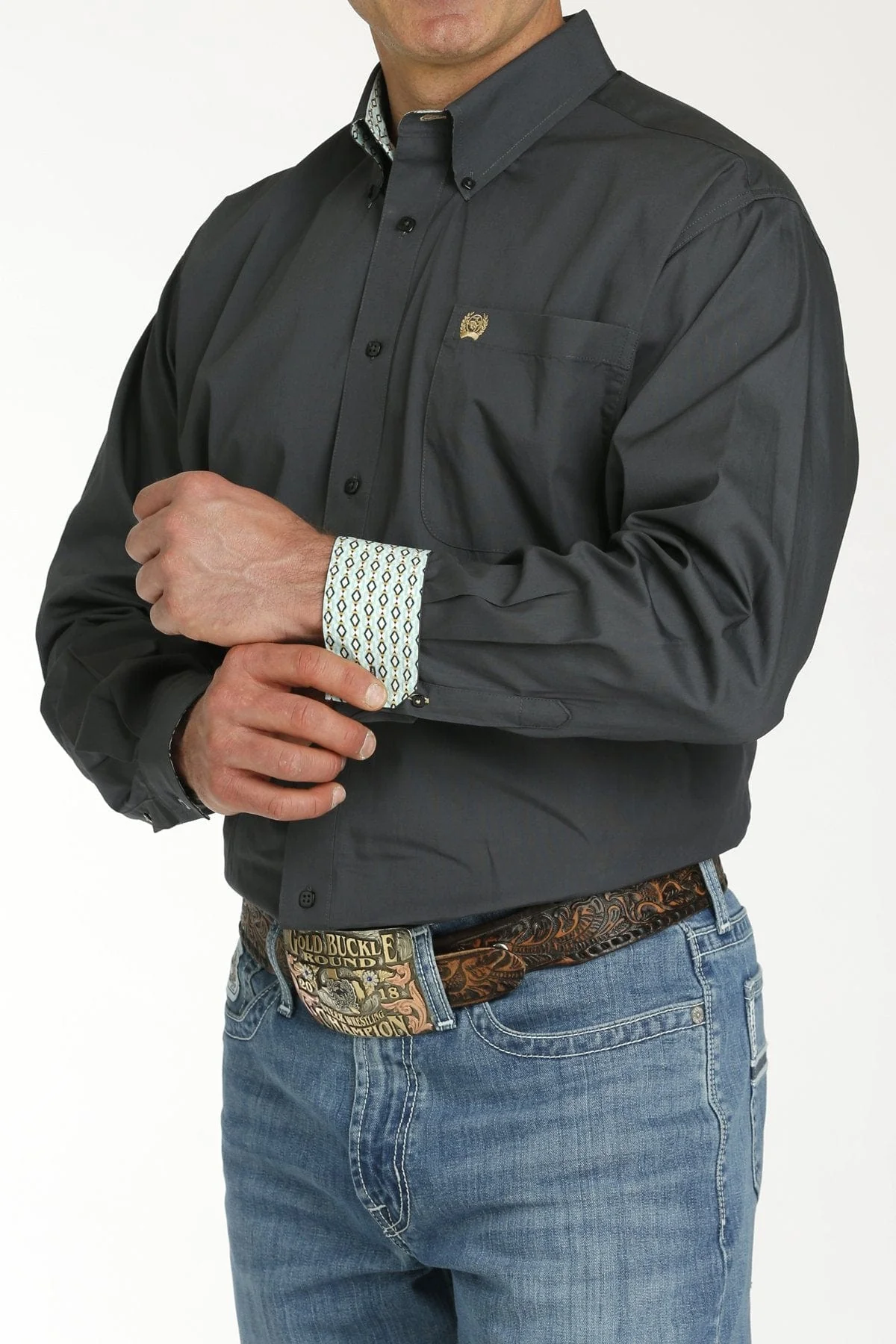 Cinch Men's Charcoal Solid Long Sleeve Button Down Shirt MTW1105747 - Image 3