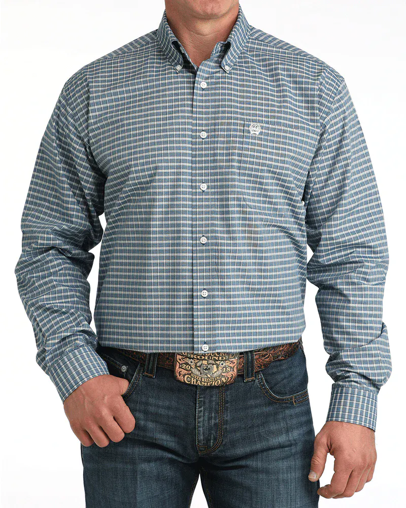 Cinch Men's Classic Blue Plaid Button Down Western Shirt MTW1106053