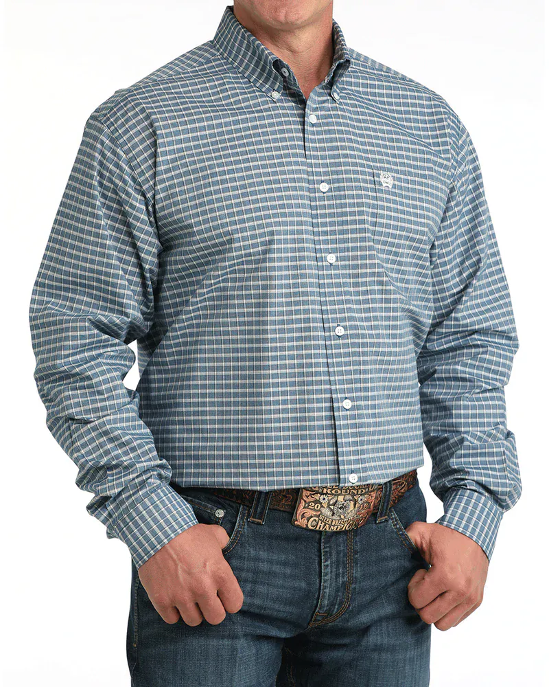 Cinch Men's Classic Blue Plaid Button Down Western Shirt MTW1106053 - Image 2