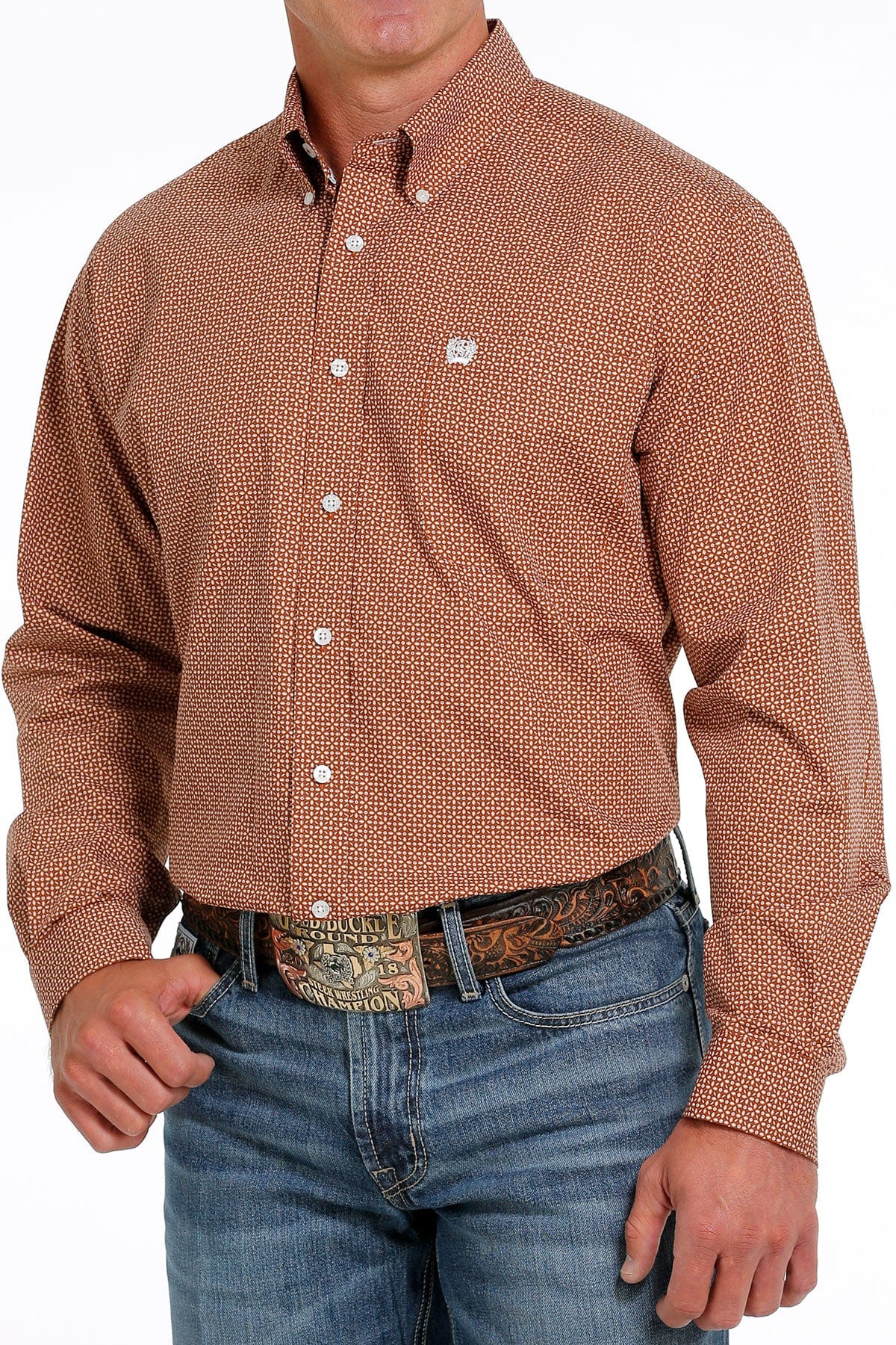Cinch Men's Floral Geometric Print Brown Long Sleeve Button Down Western Shirt MTW1105610 - Image 3