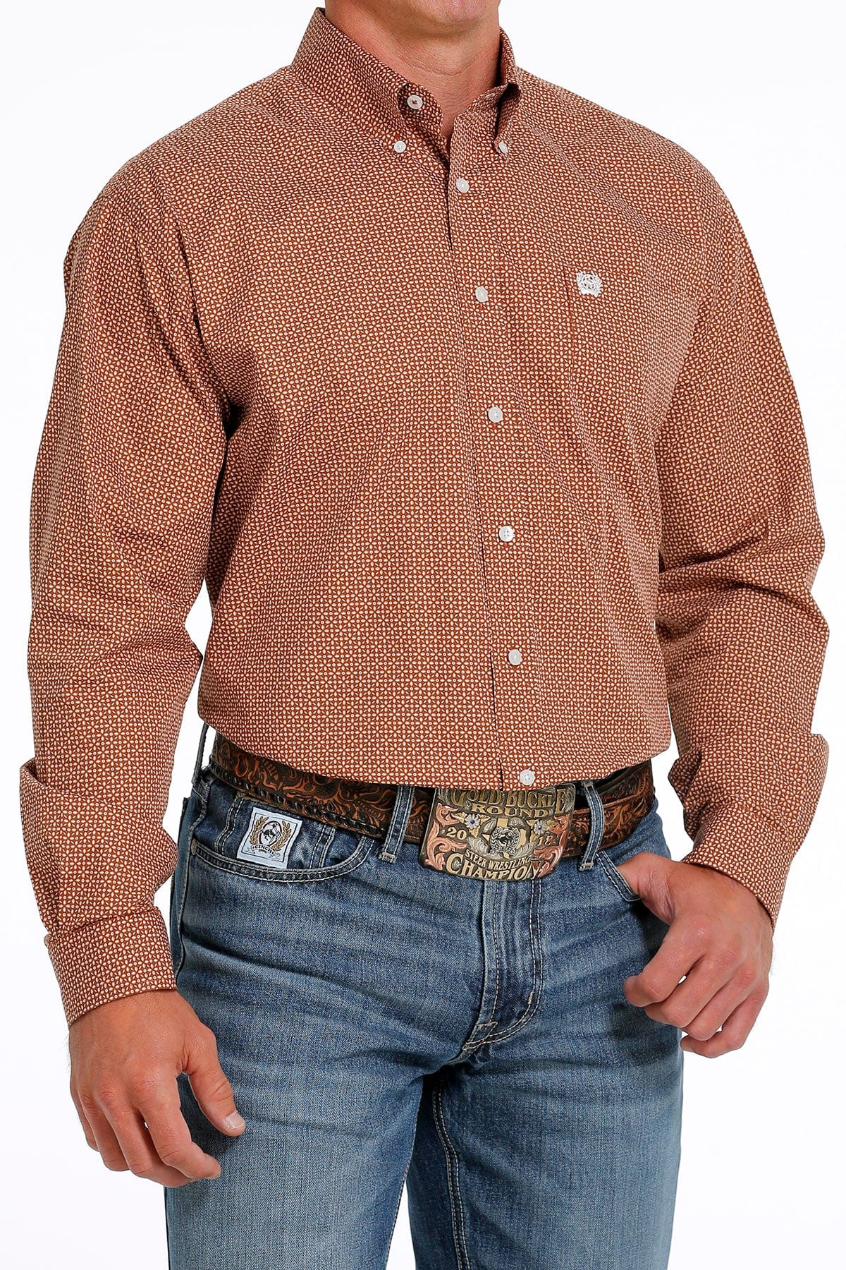 Cinch Men's Floral Geometric Print Brown Long Sleeve Button Down Western Shirt MTW1105610 - Image 4
