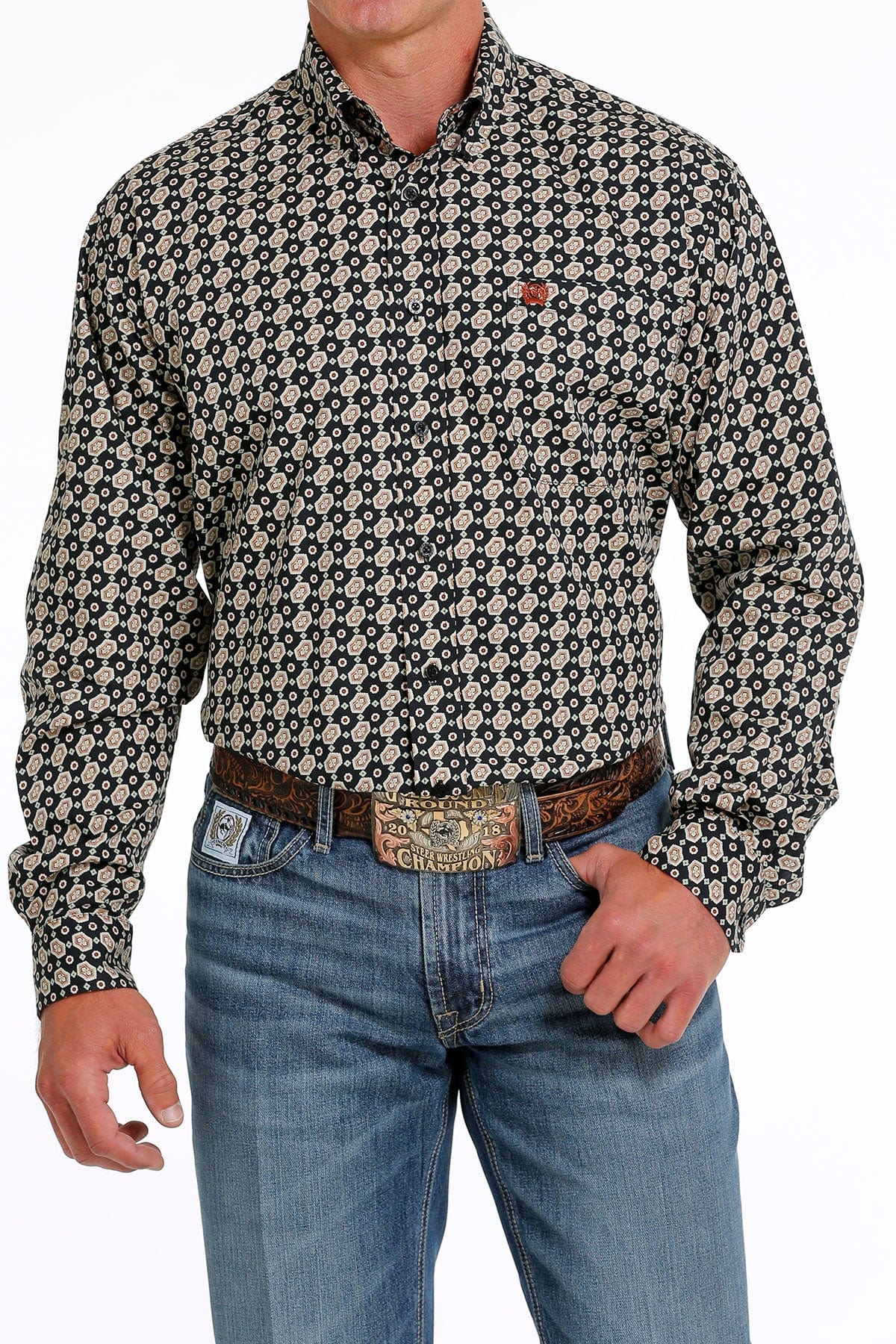 Cinch Men's Geometric Print Black Long Sleeve Button Down Western Shirt MTW1105613