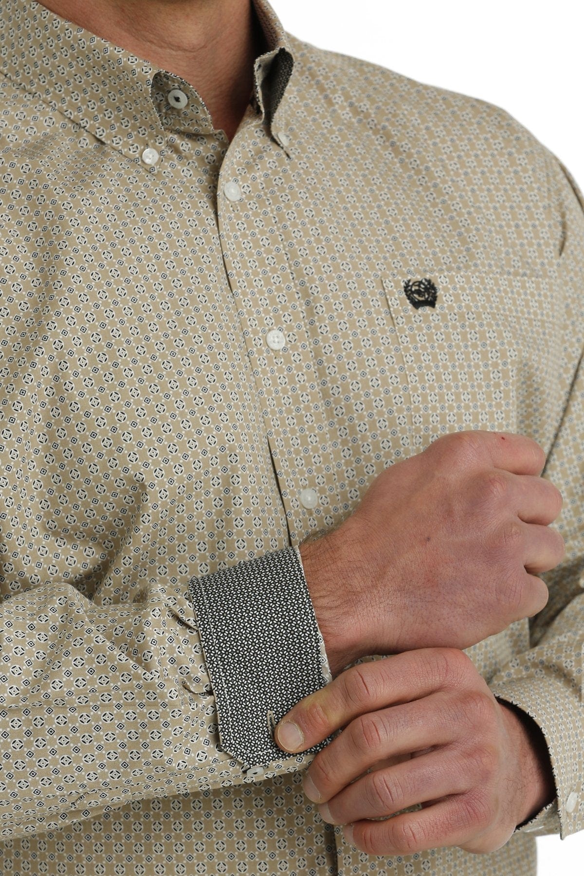 Cinch Men's Khaki Geometric Print Long Sleeve Button Down Western Shirt MTW1105719 - Image 3