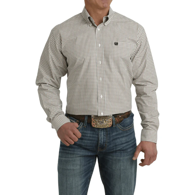 Cinch Men's Khaki Plaid Long Sleeve Button Down Western Shirt MTW1105718