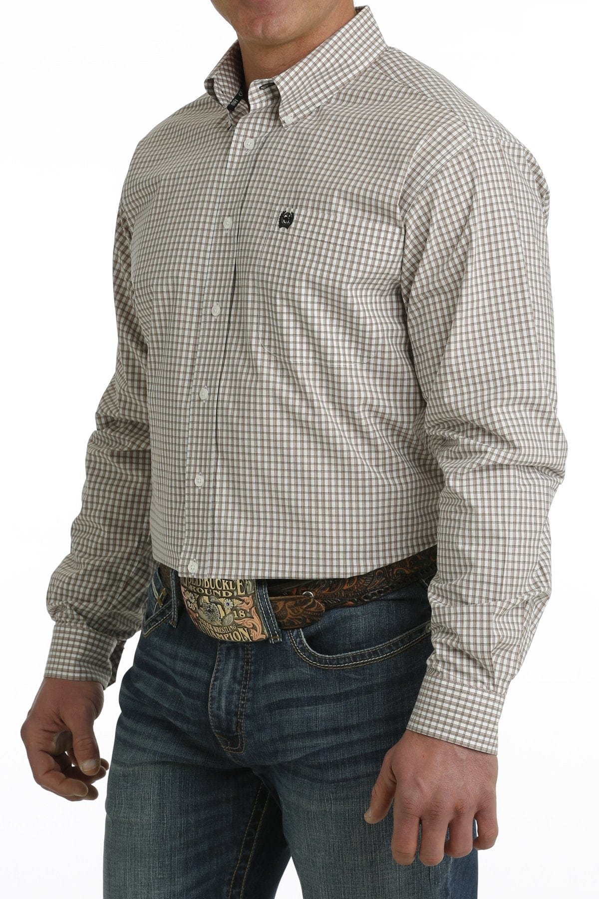 Cinch Men's Khaki Plaid Long Sleeve Button Down Western Shirt MTW1105718 - Image 2