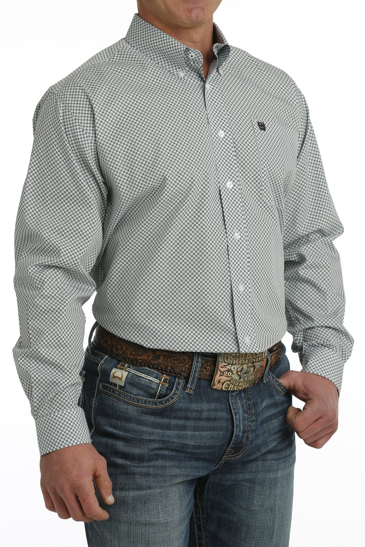 Cinch Men's Light Blue Geometric Print Long Sleeve Button Down Western Shirt MTW1105731 - Image 3