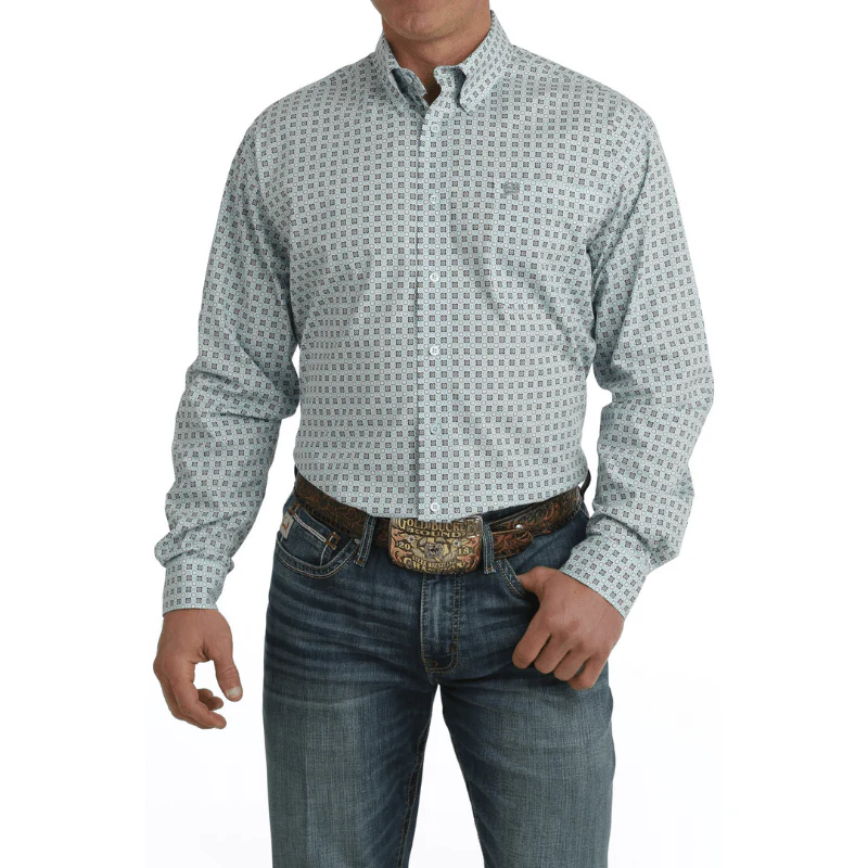 Cinch Men's Light Blue Geometric Print Long Sleeve Button Down Western Shirt MTW1105734