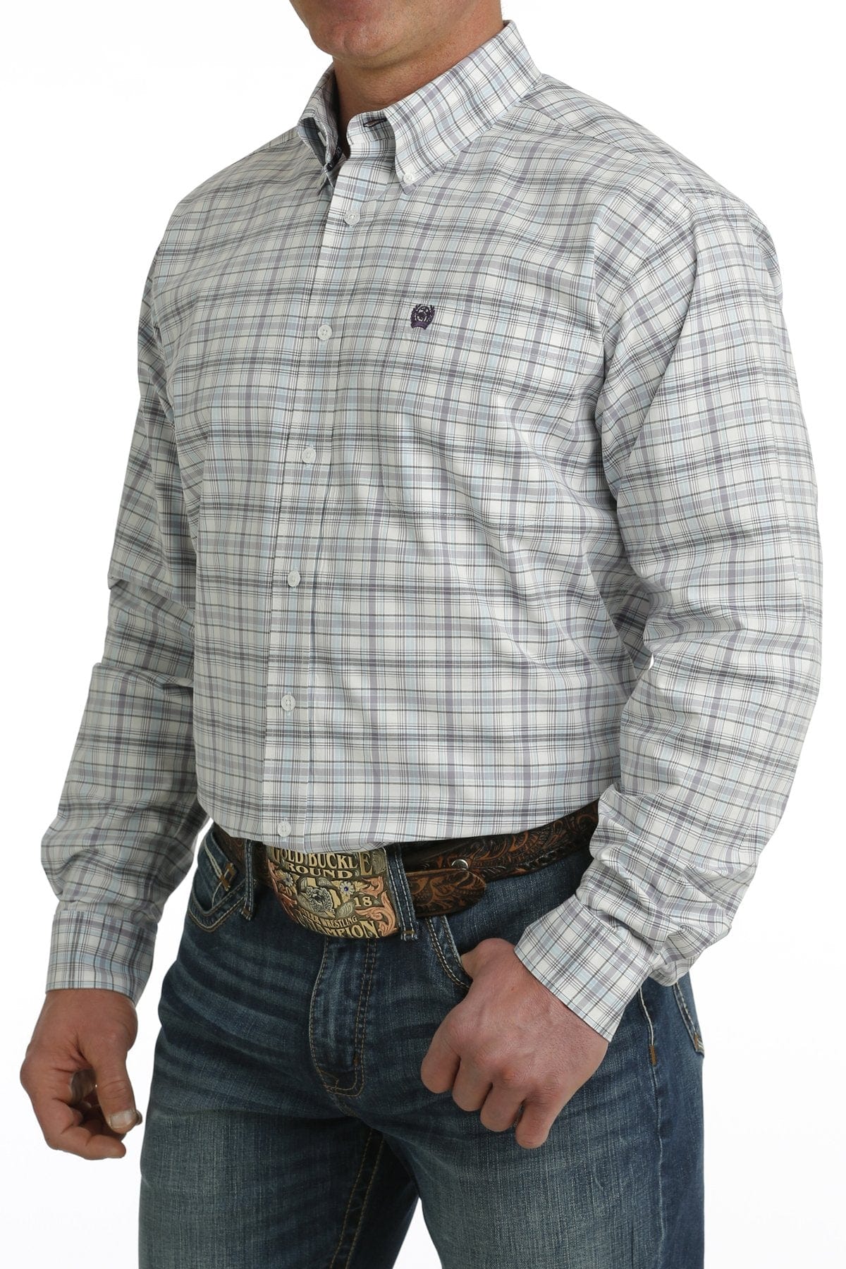 Cinch Men's Light Blue Plaid Long Sleeve Button Down Western Shirt MTW1105733 - Image 2
