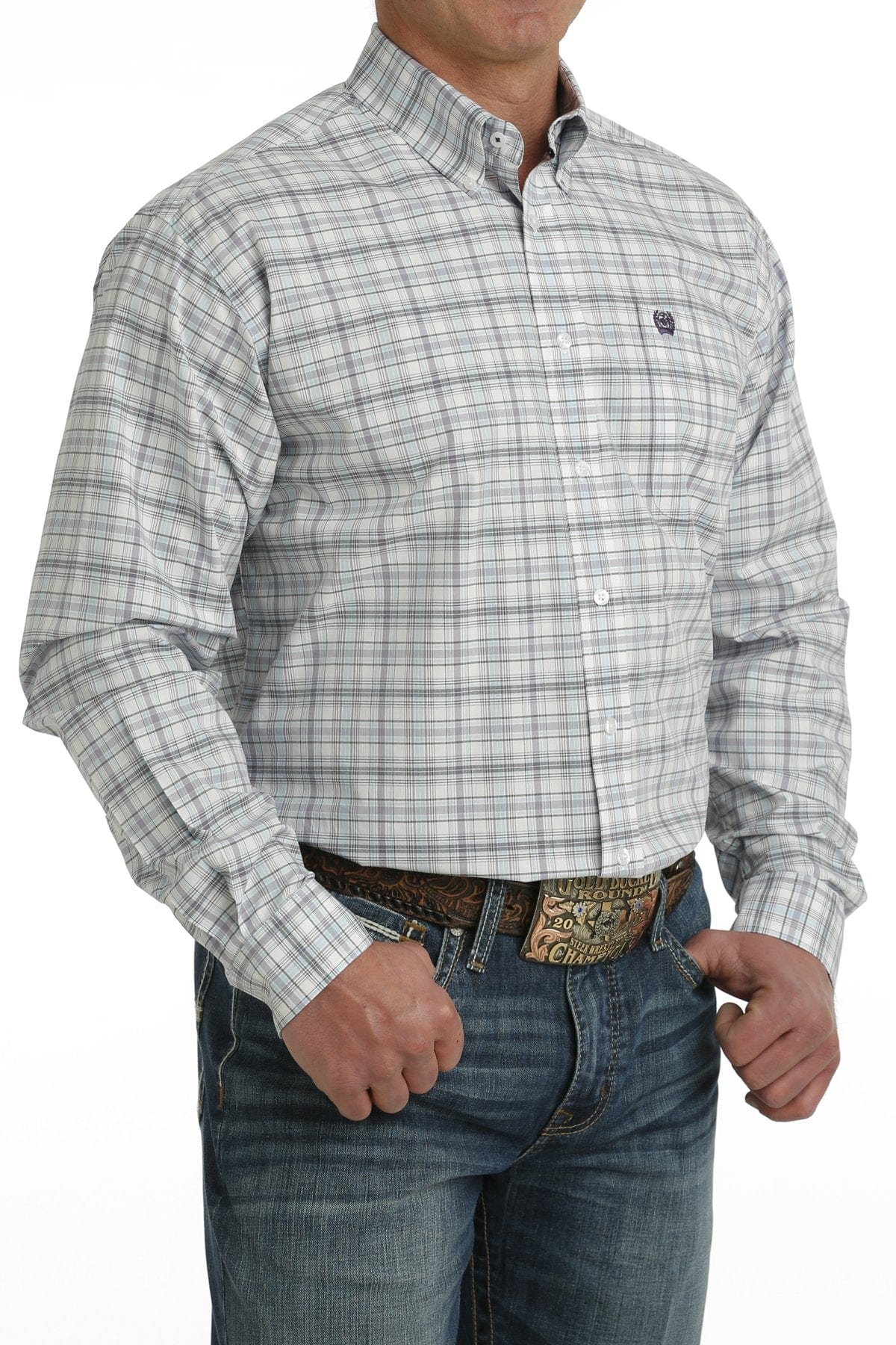 Cinch Men's Light Blue Plaid Long Sleeve Button Down Western Shirt MTW1105733 - Image 3