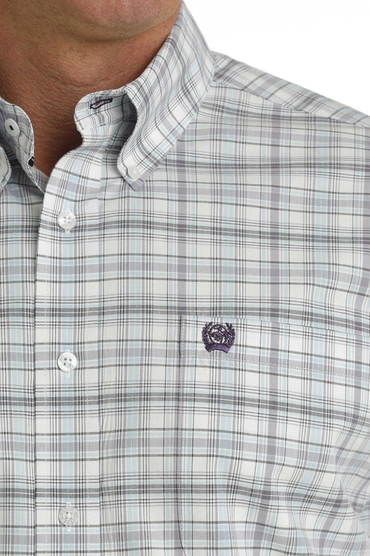 Cinch Men's Light Blue Plaid Long Sleeve Button Down Western Shirt MTW1105733 - Image 4