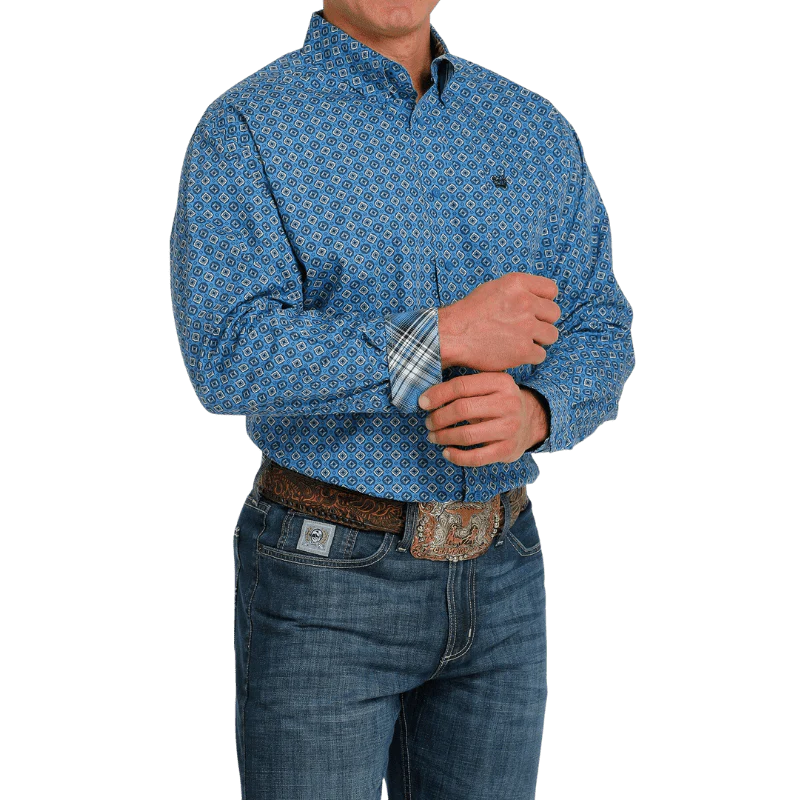 Cinch Men's Medallion Blue/Cream Long Sleeve Button Down Western Shirt MTW1105511