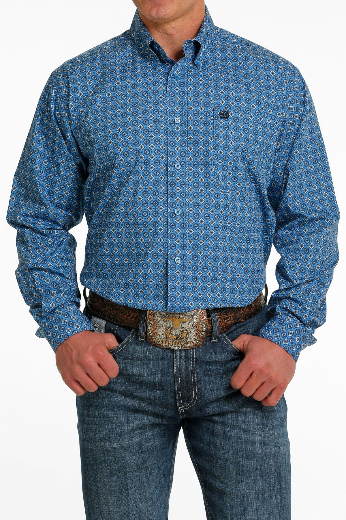 Cinch Men's Medallion Blue/Cream Long Sleeve Button Down Western Shirt MTW1105511 - Image 2