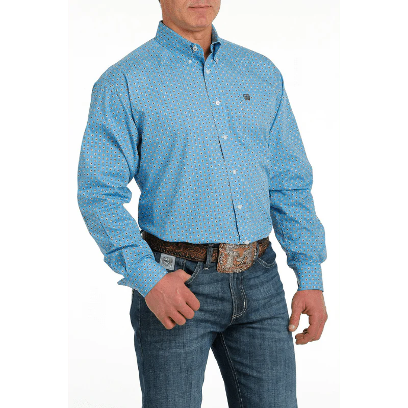 Cinch Men's Medallion Blue/White Long Sleeve Button Down Western Shirt MTW1105542