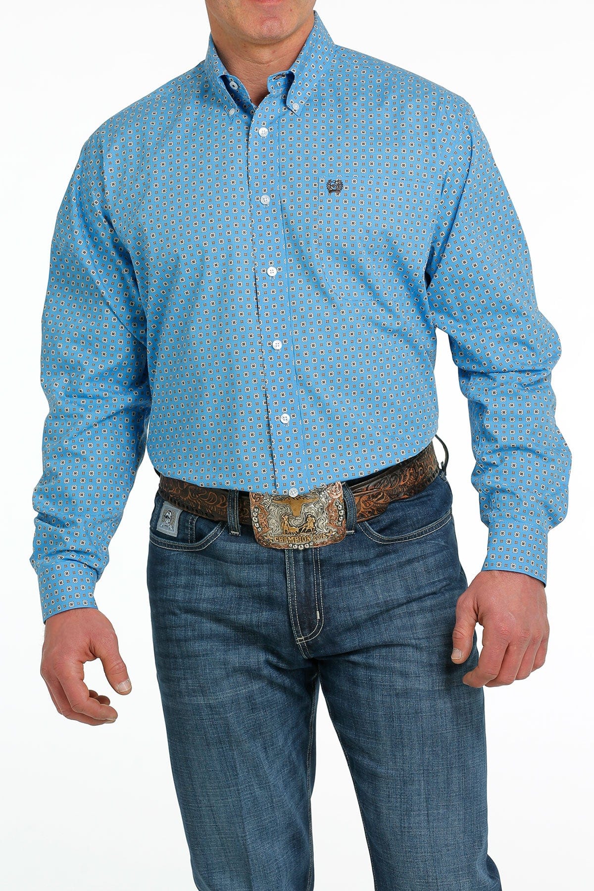 Cinch Men's Medallion Blue/White Long Sleeve Button Down Western Shirt MTW1105542 - Image 3