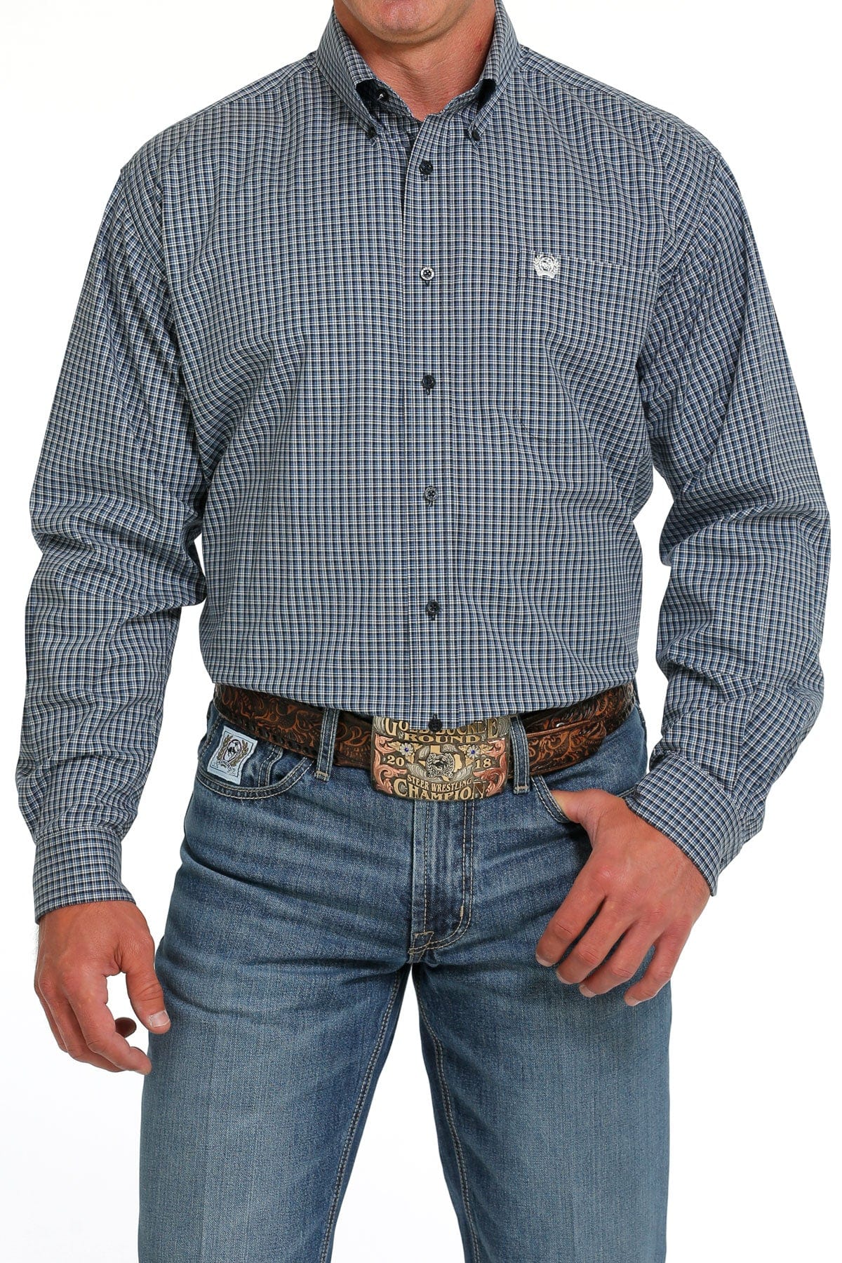 Cinch Men's Navy Blue Plaid Long Sleeve Button Down Western Shirt MTW1105632