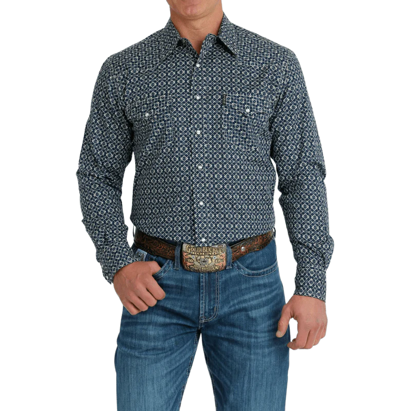 Cinch Men's Navy Modern Fit Long Sleeve Western Snap Shirt MTW1303073