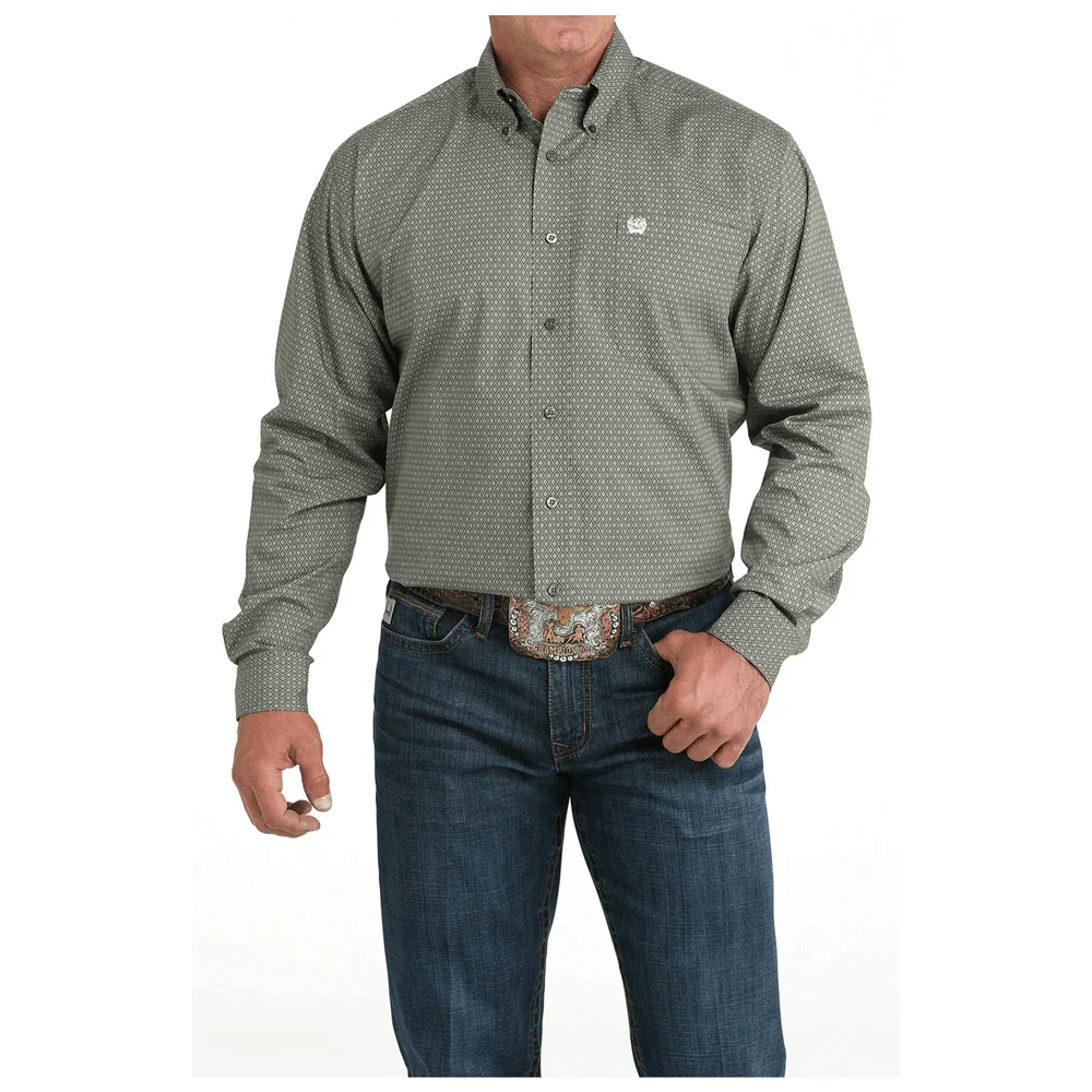 Cinch Men's Olive Green Print Long Sleeve Western Shirt MTW1105981