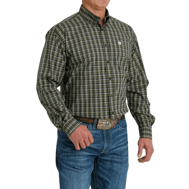 Cinch Men's Olive Plaid Long Sleeve Button Down Western Shirt MTW1105662