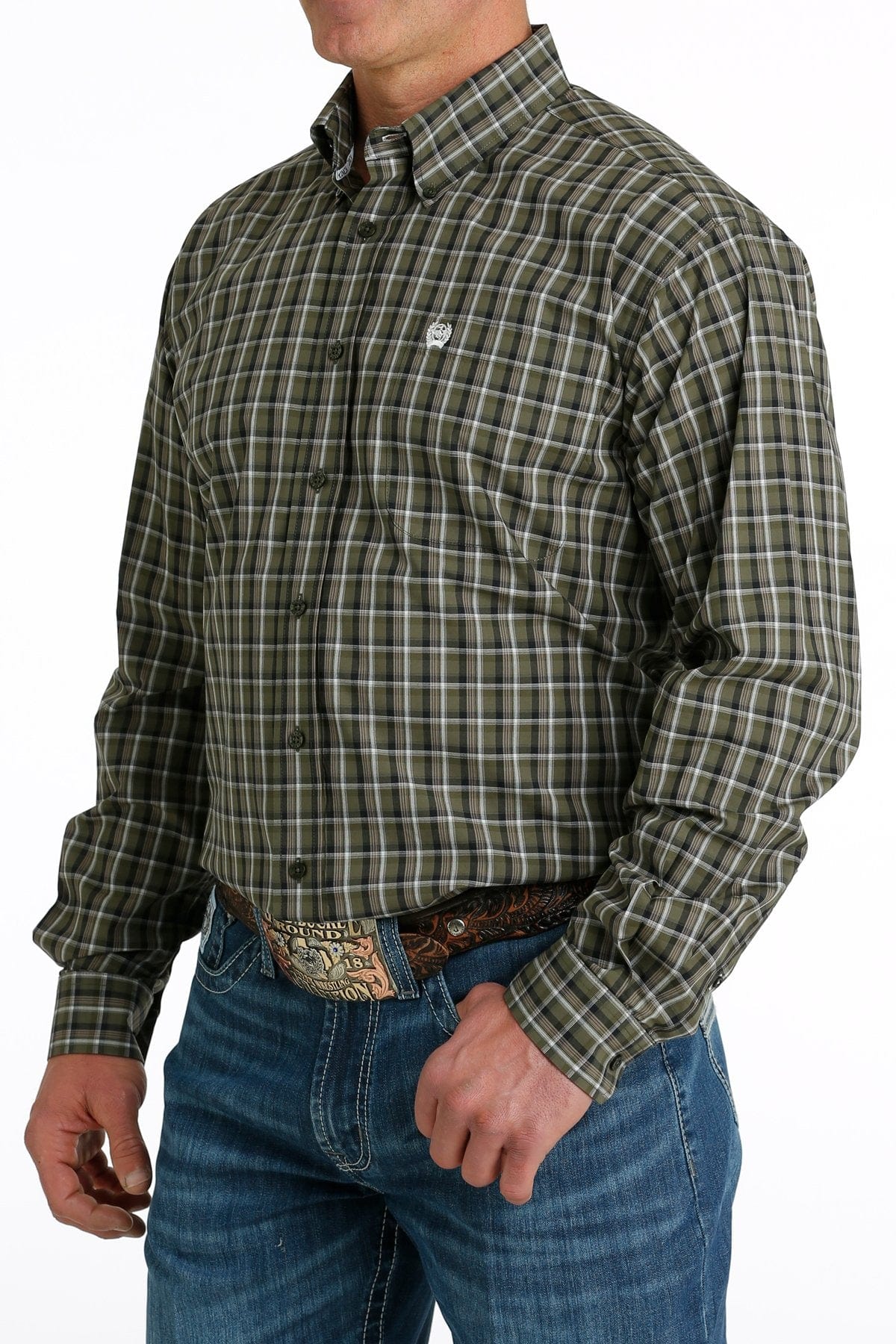 Cinch Men's Olive Plaid Long Sleeve Button Down Western Shirt MTW1105662 - Image 2