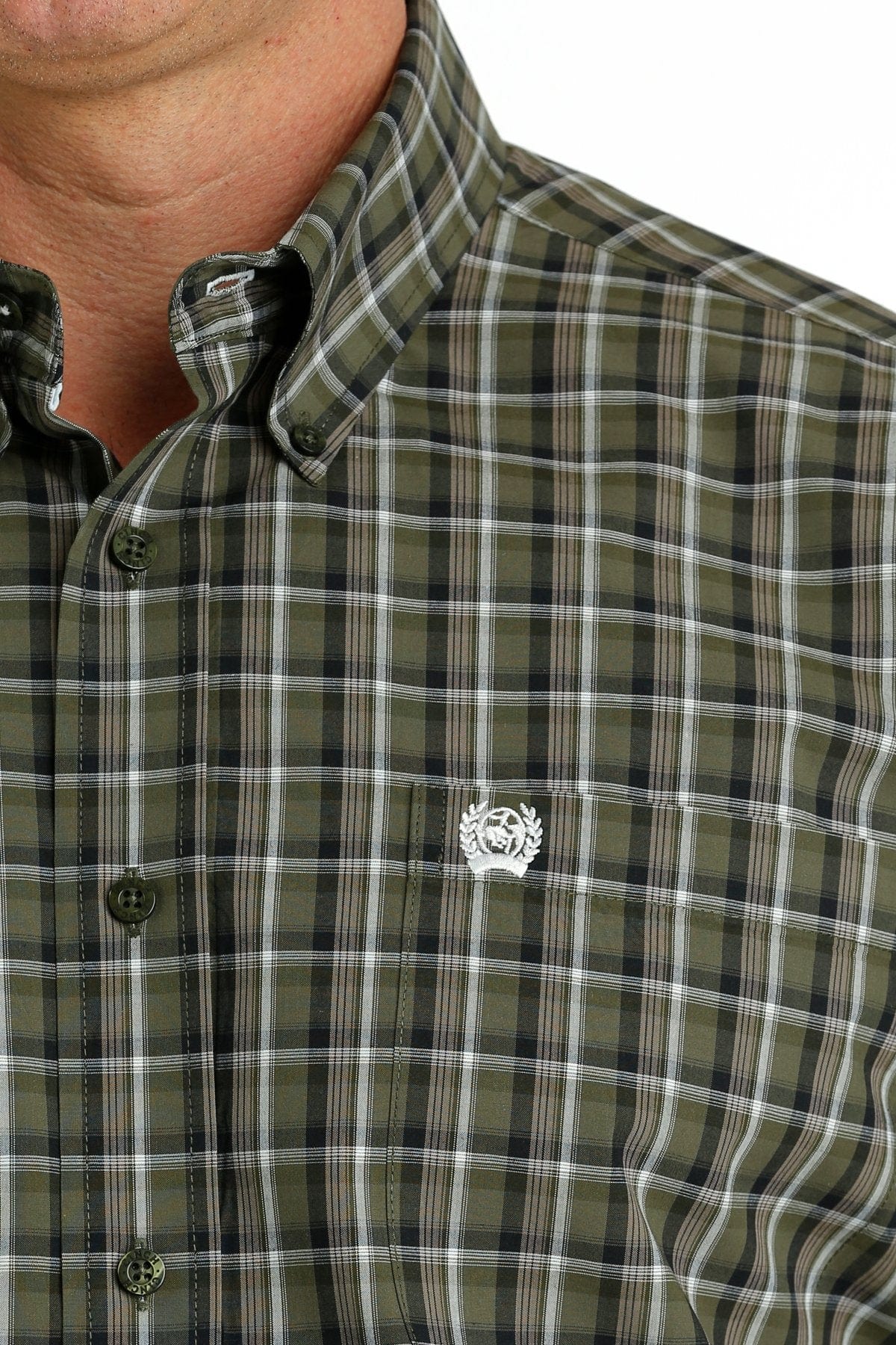 Cinch Men's Olive Plaid Long Sleeve Button Down Western Shirt MTW1105662 - Image 3