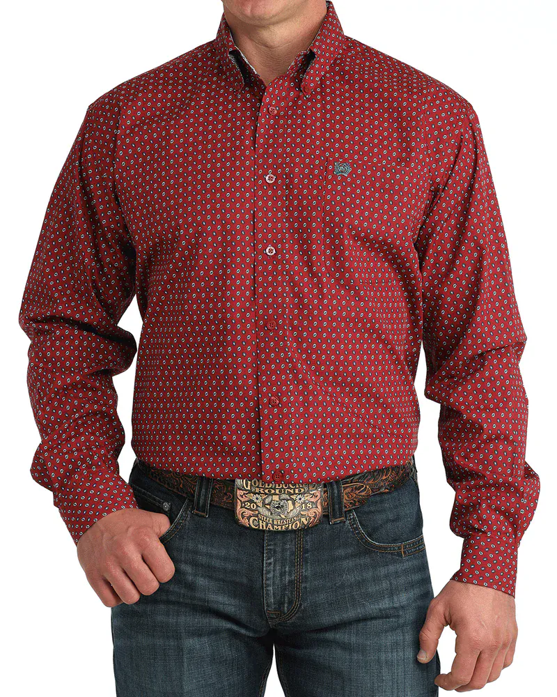 Cinch Men's Red Geometric Button Down Western Shirt MTW1106051