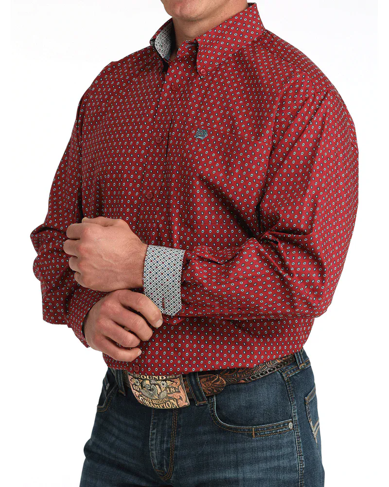 Cinch Men's Red Geometric Button Down Western Shirt MTW1106051 - Image 2