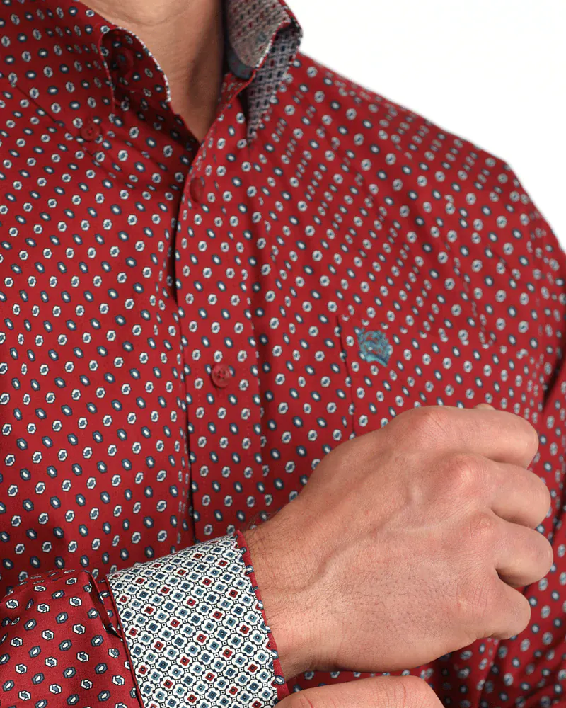 Cinch Men's Red Geometric Button Down Western Shirt MTW1106051 - Image 3