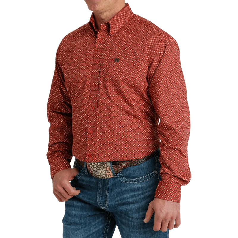 Cinch Men's Red Geometric Print Long Sleeve Button Down Western Shirt MTW1105653 - Image 2